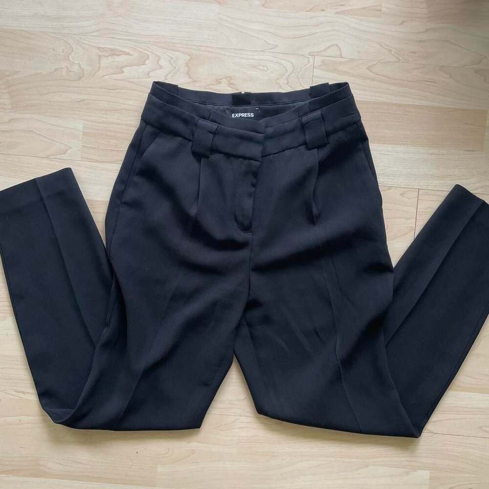 Express Black High Rise Ankle Paperbag Trousers